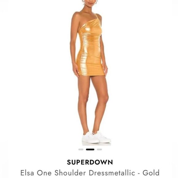 Superdown Elsa One Shoulder Gold Metallic Bodycon Mini Dress, Women’s Medium - Picture 9 of 9